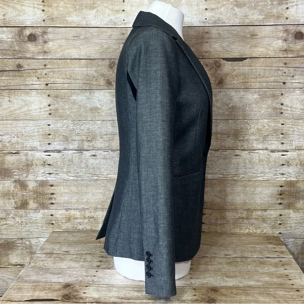 BCBGMAXAZRIA Womens Charcoal Gray Contrast Sleeve‎ Single Button Blazer Jacket